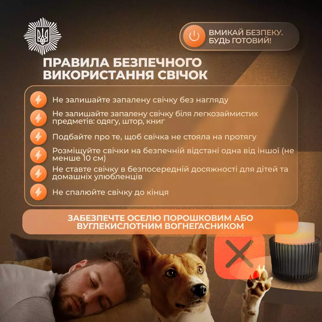 Інфографіка з правилами безпечного використання свічок під час відключень світла